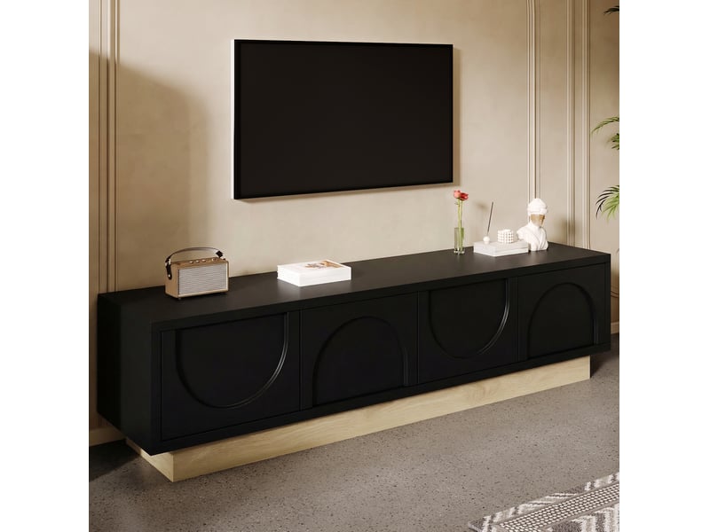  Meuble tv noir et bois 175 cm, 4 portes à ouverture par pression, mdf  - Conforama E