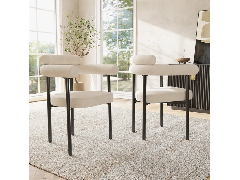  Lot de 4 chaises salle à manger 70x62x85 cm, beige, structure en métal, style actuel, doté d'accoudoirs  - Conforama E