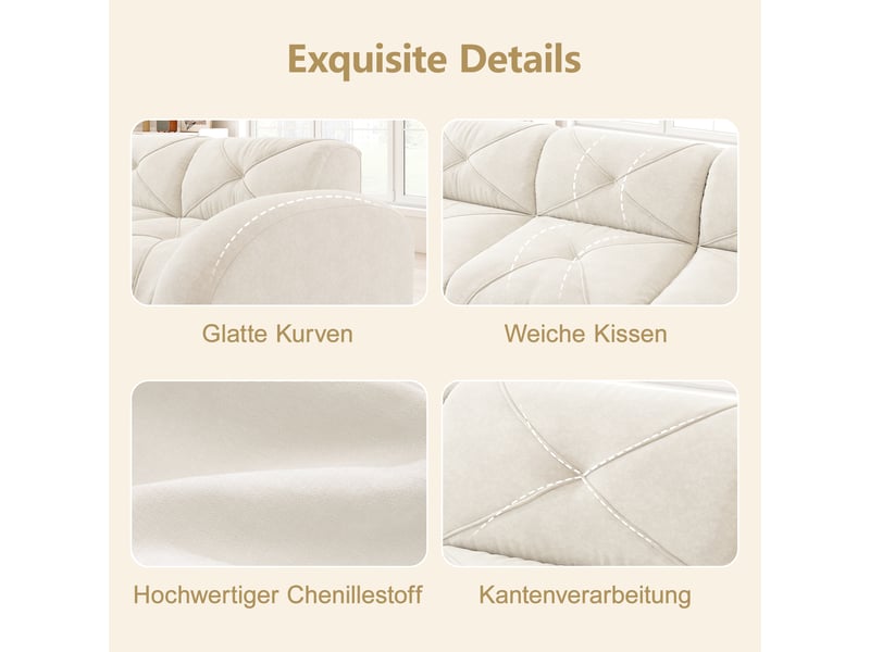  Fauteuil canapé d'angle l modulaire 4 places en chenille beige clair avec repose-pieds et base antidérapante pour salon contemporain  - Conforama D