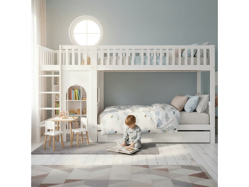  Etagenbett en pin + mdf blanc 90x200 cm  - Conforama B