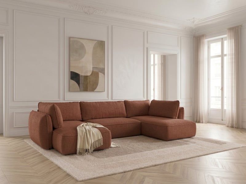 Bobochic canapé d'angle panoramique convertible esmee tissu chenille orange angle gauche ESMEE - Conforama B