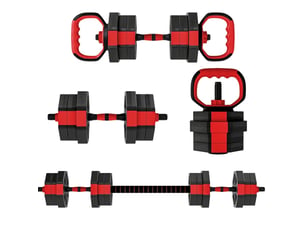 Set d'haltères réglables 20 kg rouge et noir en plastique, 4 en 1 pour entraînement de force à domicile