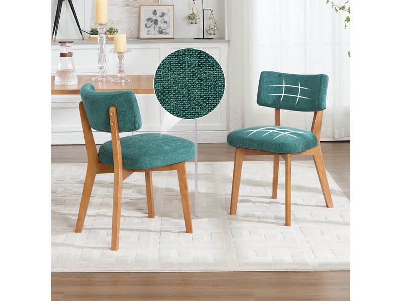  Lot de 2 chaises de salle à manger en tissu vert, pieds en bois  - Conforama B