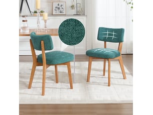Lot de 2 chaises de salle à manger en tissu vert, pieds en bois
