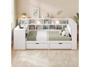 Lit avec rangement 140x200 cm MEUBLIV coloris blanc