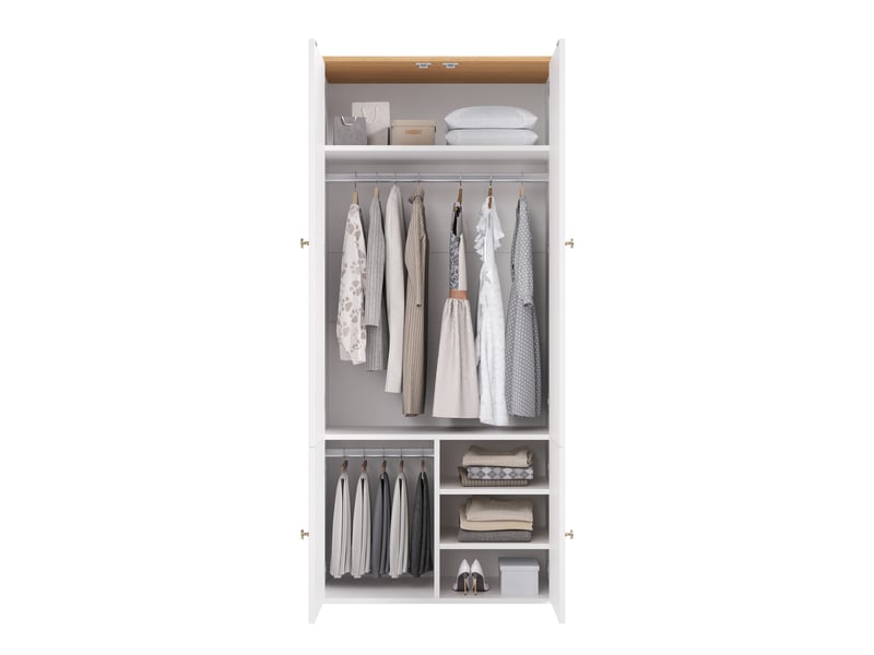  Armoire de chambre blanche 90x50x200 cm avec 2 penderies et 4 étagères en mdf  - Conforama A