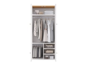 Armoire de chambre blanche 90x50x200 cm avec 2 penderies et 4 étagères en mdf