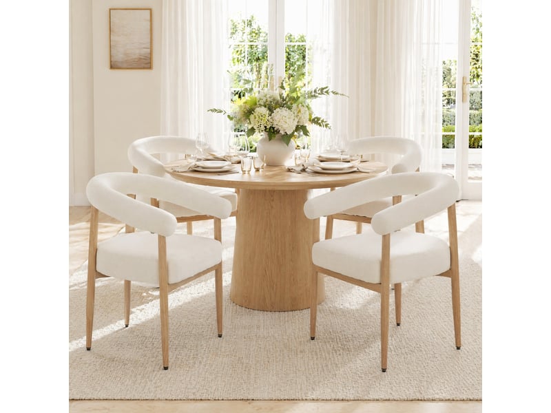  Lot de 4 chaises de salle à manger rembourrées avec pieds réglables, blanches  - Conforama B