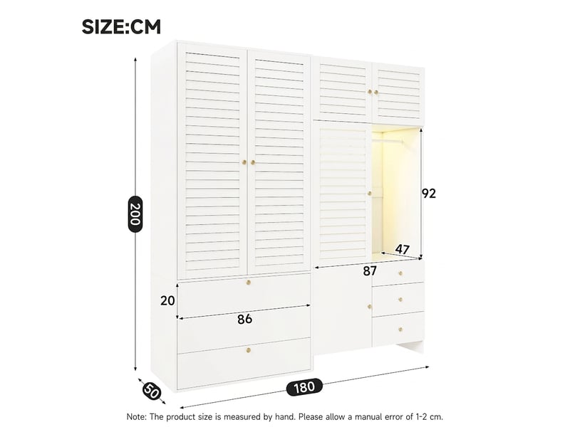  Armoire blanche 180x50x200 cm avec panier à linge intégré, armoire multifonctionnelle led  - Conforama E