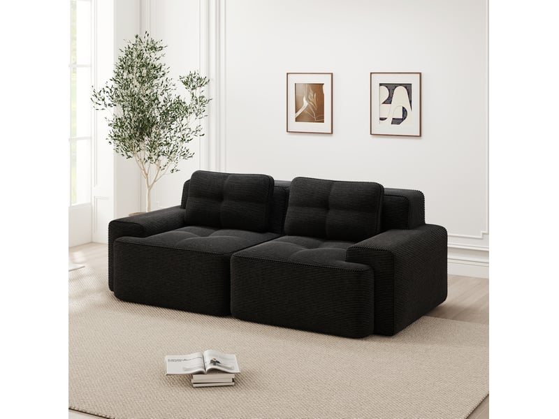  Canapé modulaire boneless, sofa moderne pour salon avec tiefsitz, confort nuage en velours côtelé, loveseat, canapé lit, noir  - Conforama B