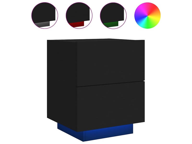  Table de chevet - cabinet de chevet - table de nuit avec lumières led noir bois d'ingénierie  - Conforama A