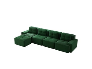 Canapé modulable d'angle en l,382x177x69cm,canapé 4 places sans structure avec 1 pouf,en velours côtel,rembourrage haute densité 32d - vert