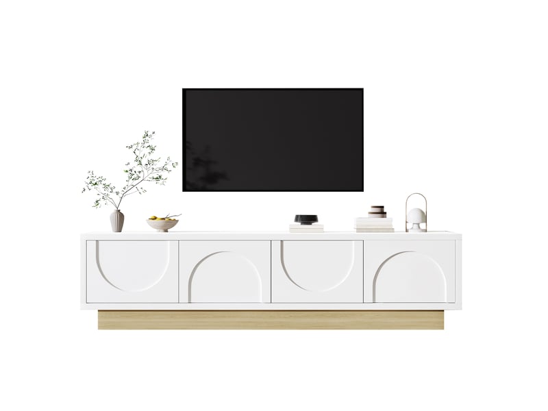  Meuble tv blanc 175 cm en mdf, 4 portes sans poignée, rangement et passe-câbles  - Conforama A