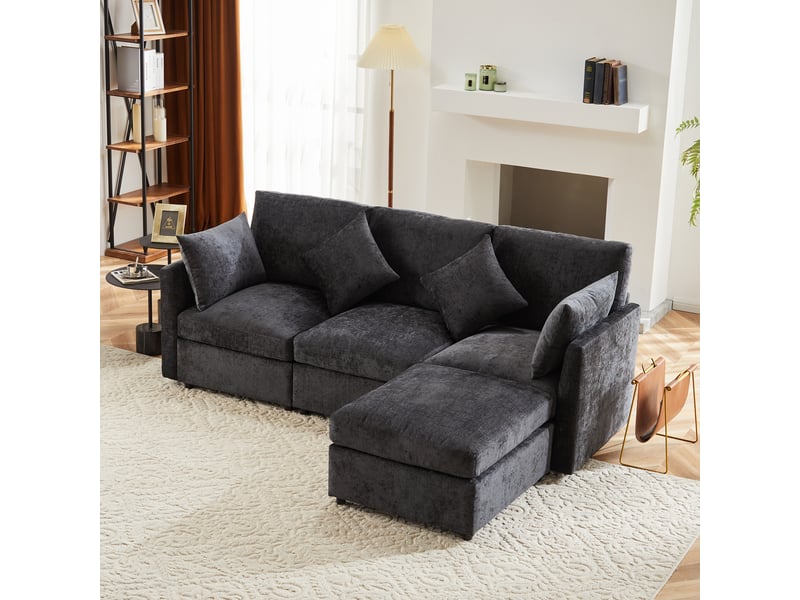  Canapé d'angle, canapé convertible, 3 places, en chenille, gris, avec pouf, pour salon, bureau, appartement  - Conforama D