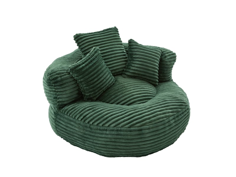  Fauteuil poire tcqpz en velours côtelé vert foncé 108 x 108 x 52 cm avec haut dossier, accoudoirs et 3 coussins  - Conforama A