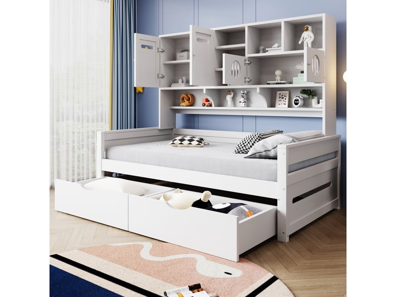 Lit avec rangement 90x200cm coloris blanc bois massif lit enfant blanc - Conforama B