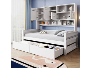 Lit avec rangement 90x200 cm <strong>MERAX</strong>  <strong>lit enfant blanc</strong> coloris blanc