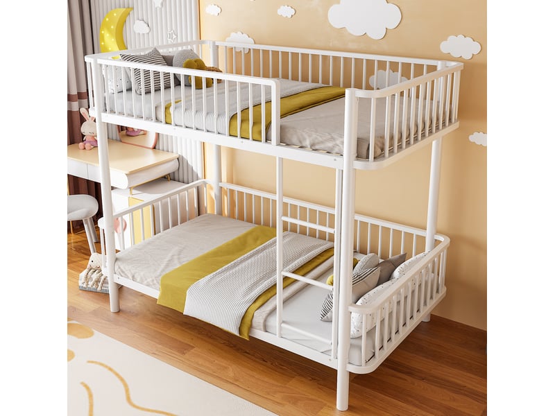  Lit superposé modenvie 90 x 200 cm en métal blanc avec barrières de sécurité  - Conforama E