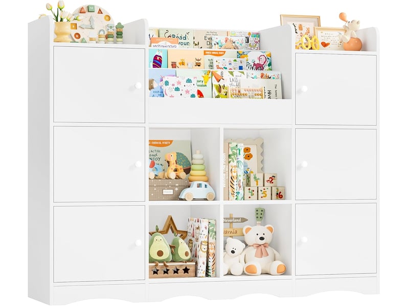 Meuble rangement enfant bibliothèque enfant avec 6 portes 15 étagères de rangement jouet enfants pour chambre salle de jeu 140x30x106 cm blanc - Conforama A