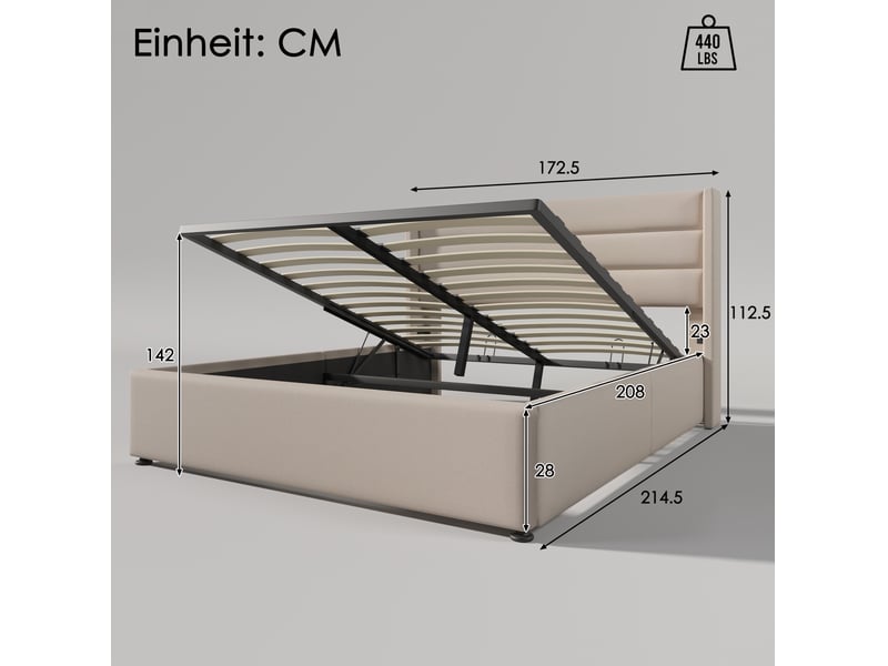  Lit coffre hydraulique 160x200 cm beige sans matelas  - Conforama E