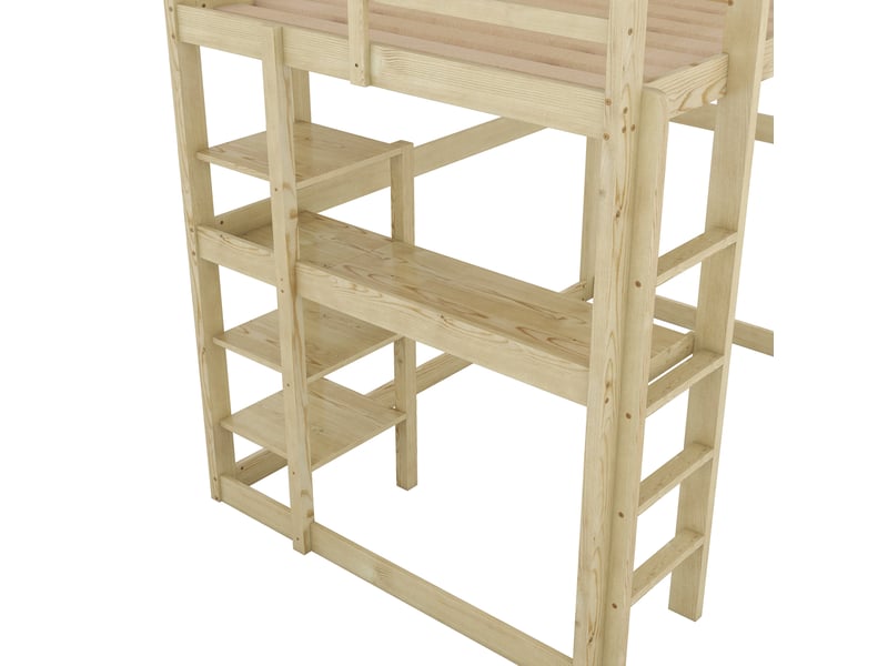  Lit mezzanine enfant 140 x 200 cm – naturel – bureau intégré, 4 niches de rangement - sans matelas  - Conforama E