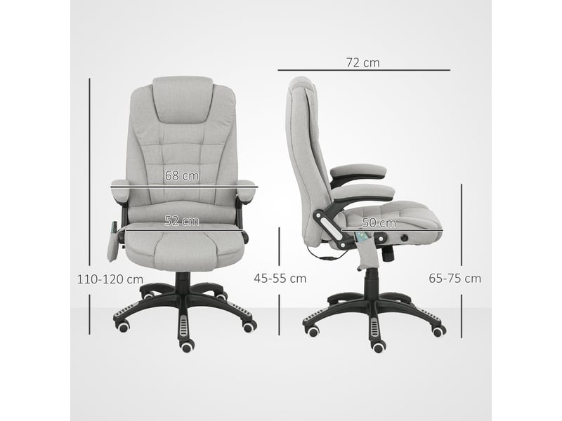  Fauteuil de bureau massant et chauffant, chaise de bureau, polyester, 72x68x120cm, gris clair  - Conforama E