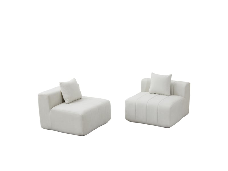 Canapé 2 places - 165x60.9x73.6 cm - canapé droit modulaire chenille avec 2 coussins, sans montage - blanc - Conforama A