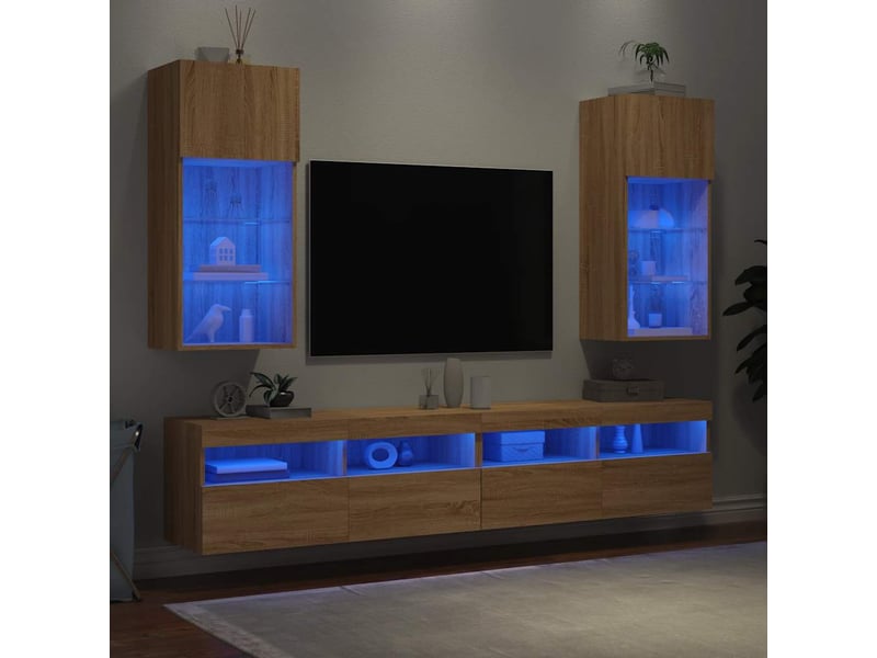  Lot de 2 meuble tv avec lumières led chêne sonoma 40,5x30x90 cm  - Conforama D