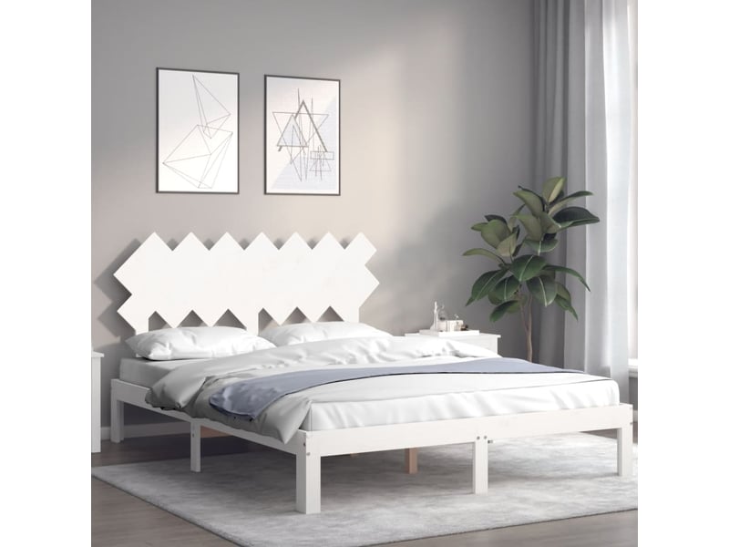  Lit double- lit adulte -  cadre de lit sans matelas blanc 140x190 cm bois de pin massif  - Conforama B