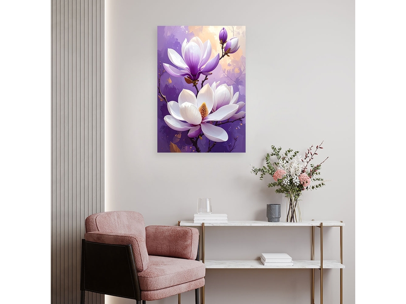 Tableaux, magnolias blancs et violets sur fond lavande 60x90 1312608359 - Conforama B