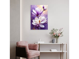 Tableaux, magnolias blancs et violets sur fond lavande 60x90