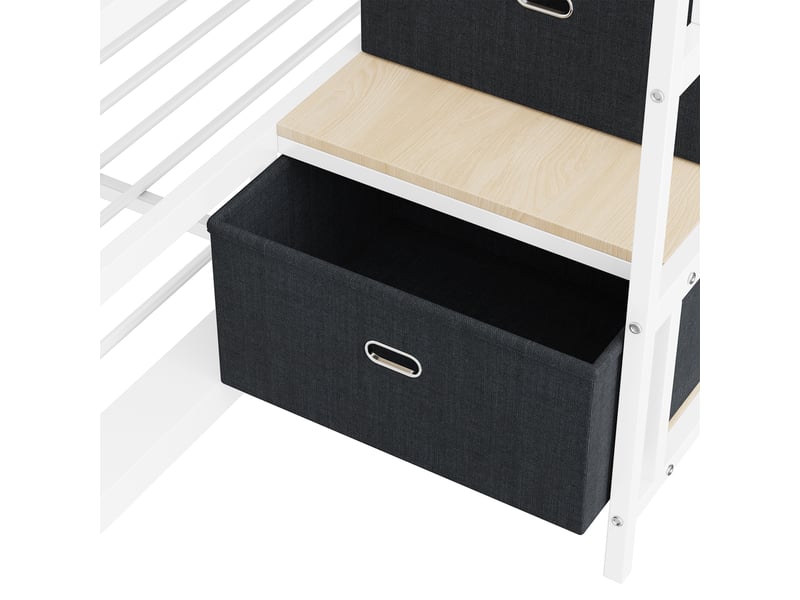  Lit superposé adulte 140x200 cm blanc et noyer, escalier, rangement et led Fay Lum - Conforama W