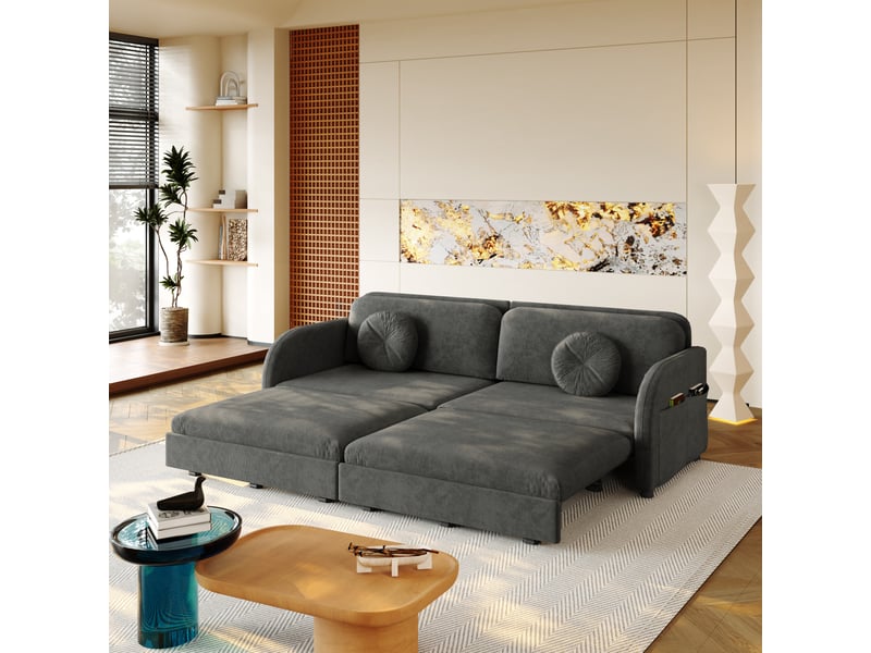  Canapé convertible 3 places gris en chenille avec couchage 190 x 200 cm Fay Lum - Conforama B