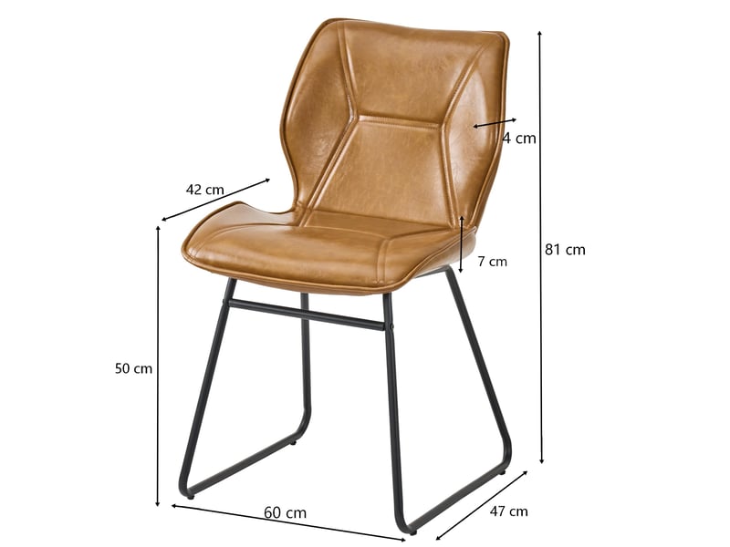  Lot de 2 chaises de salle à manger,60x47,5x81,5 cm,similicuir,marron cognac  - Conforama C