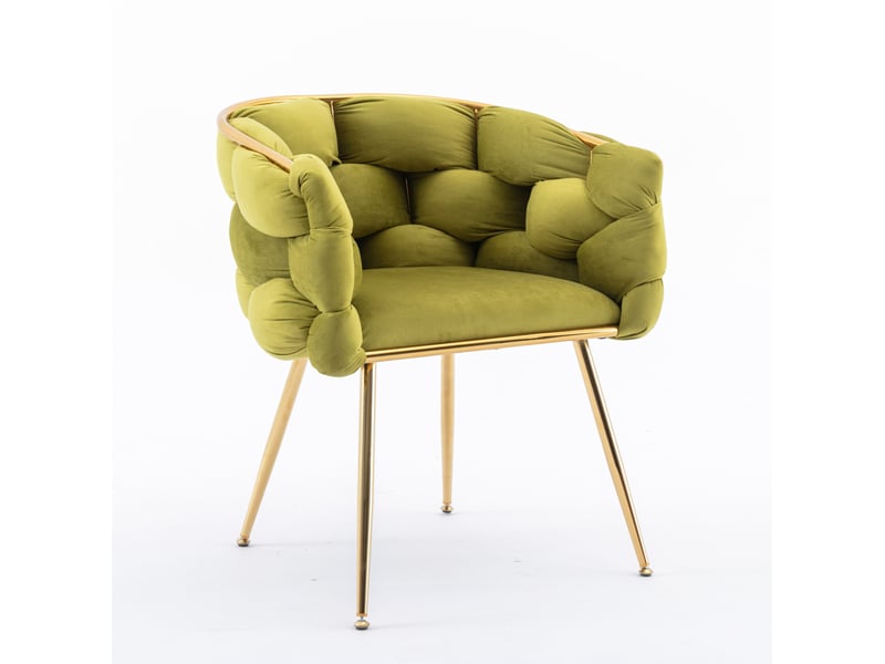  Fauteuil d'appoint moderne en velours olive avec pieds en métal doré  - Conforama A