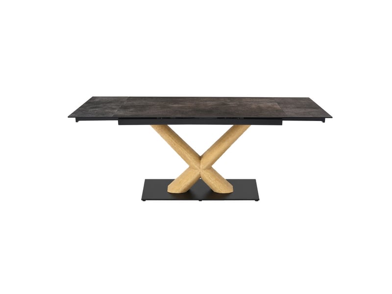 Table extensible 180 à 260 cm céramique gris vieilli pied central x plaqué bois clair - maine 13 - Conforama C