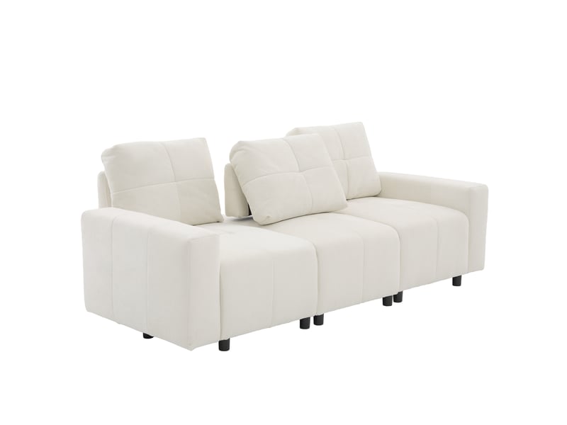  Canapé convertible 3 places droit chenille beige blanc, profondeur réglable jusqu'à 68 cm, structure bois massif, confort ergonomique salon moderne  - Conforama A
