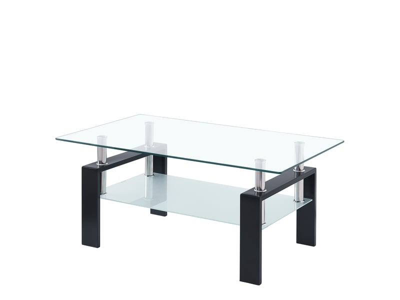  Table basse fixe à deux plateaux en verre trempé avec structure métallique pour salon, transparente, 100 × 60 × 44 cm  - Conforama A