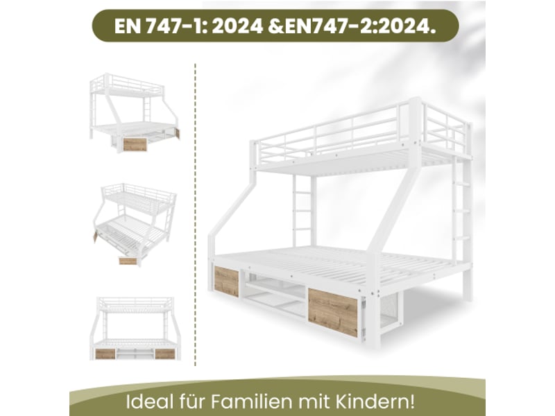 Lit superpose avec rangement 90×200 cm + 140×200 cm pour enfant avec placard à chaussures, compartiments de rangement - Conforama D