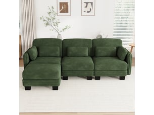 Meublecosy canapé d'angle modulable 3 places 253cm - assise profonde avec pouf et coussins lombaires vert