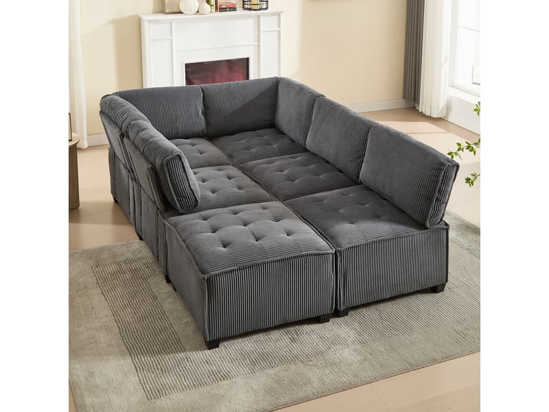 Canapé d'angle panoramique convertible 6 places velours gris canapé d'angle gris - Conforama E