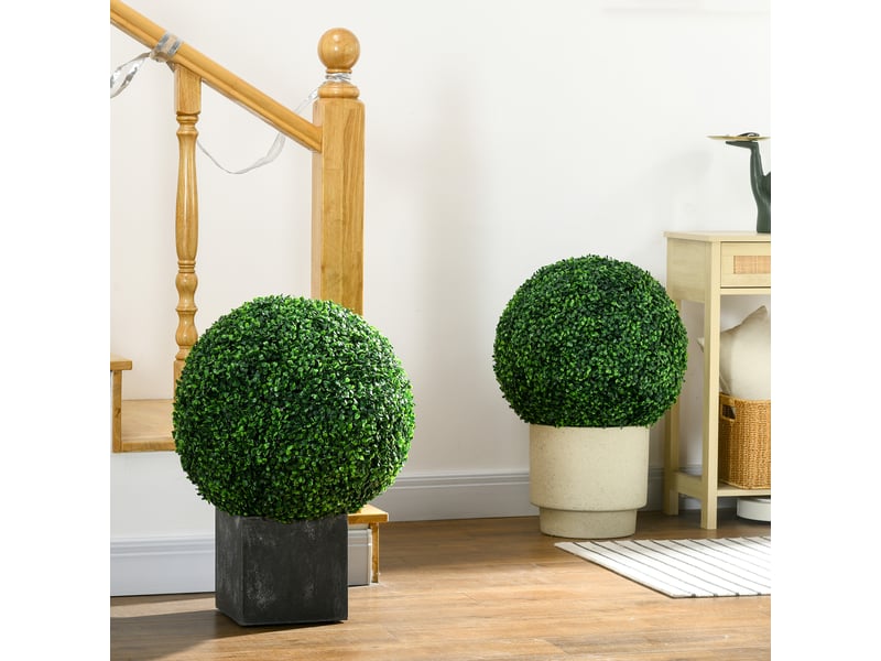  Lot de 2 sphères de buis artificiel, ø50 cm, décoration intérieure et extérieure, vertes  - Conforama C