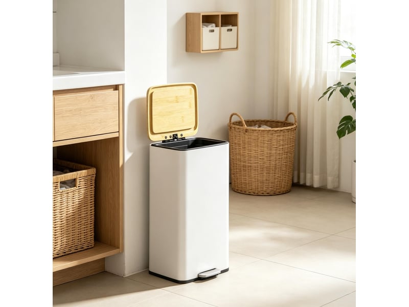  Poubelle de cuisine à pédale 20 l avec couvercle bambou evryae  - Conforama B