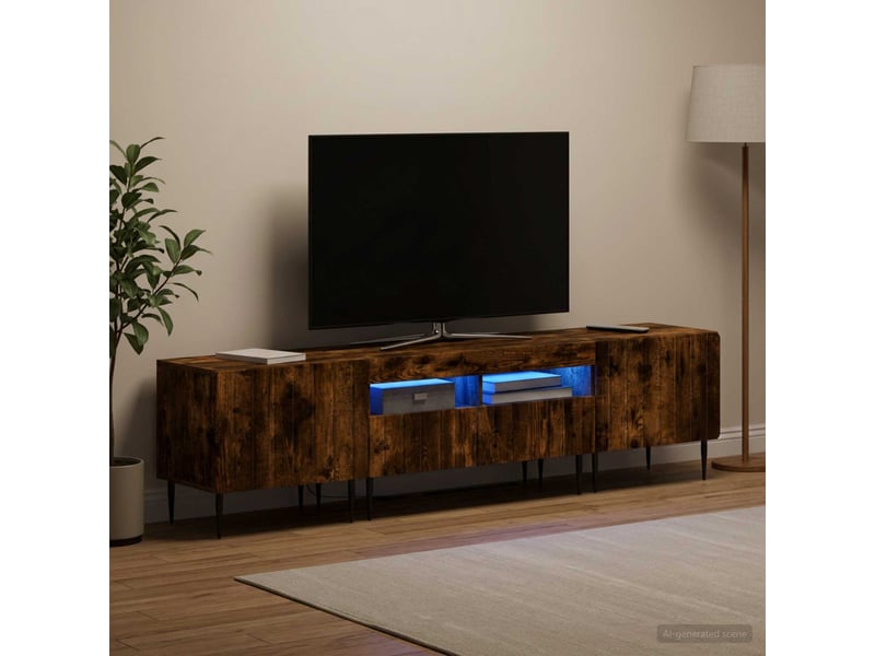 Meuble tv - banc tv - meuble de rangement led 5 pièces chêne fumé bois d'ingénierie - Conforama B