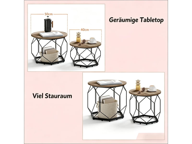 Lot de 2 tables basses rondes, plateaux amovibles, design moderne pour salon - Conforama E