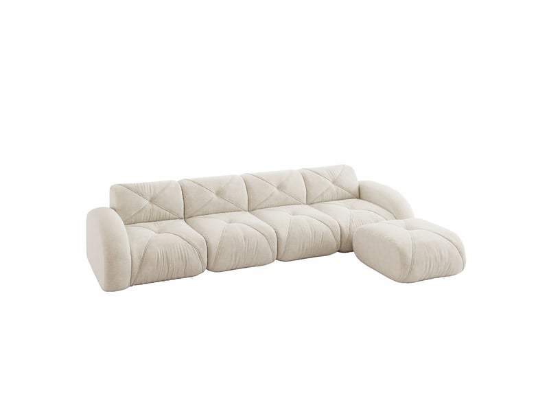  Canapé modulaire d'angle en chenille avec assise moelleuse et structure sans cadre, beige clair  - Conforama A