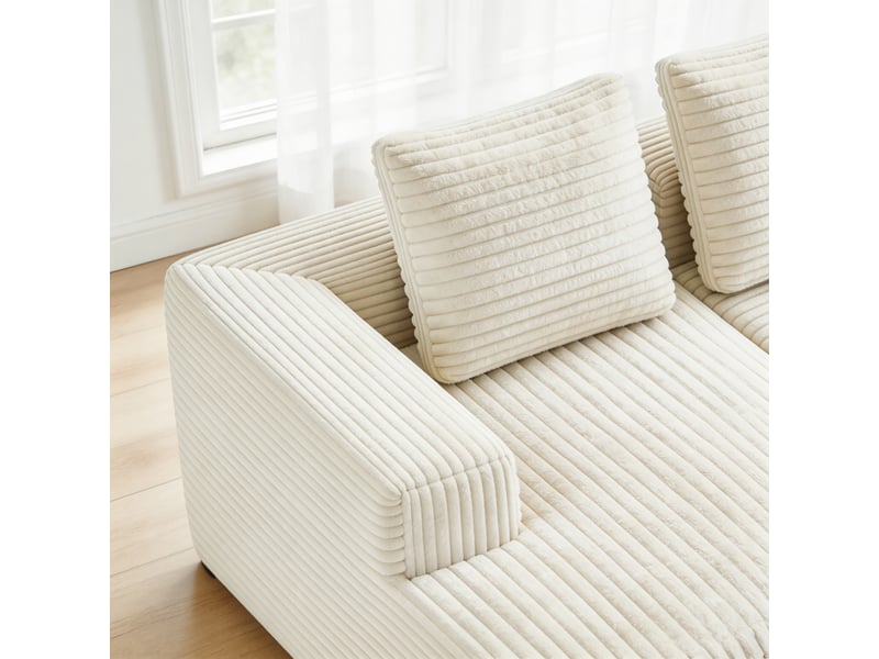  Canapé d'angle, canapé modulable, en velours tricoté, beige, assise profonde, style cloud, pour salon, version droite, chambre  - Conforama W