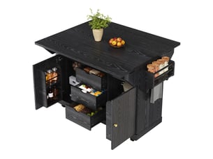 Desserte de cuisine avec rallonges rabattables 3 tiroirs mdf et métal noir