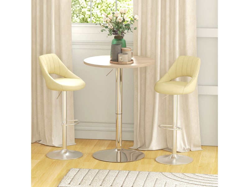  Table de bar ronde table haute cuisine réglable en hauteur 69-91 cm plateau pivotante à 360° naturel et gris  - Conforama D