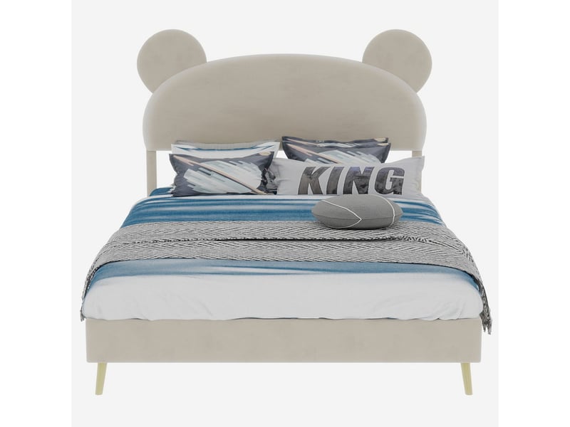  Lit rembourré 140x200 cm tête de lit ours - lit adulte - beige, cadre métal solide, design minimaliste, coins sécurisés  - Conforama D